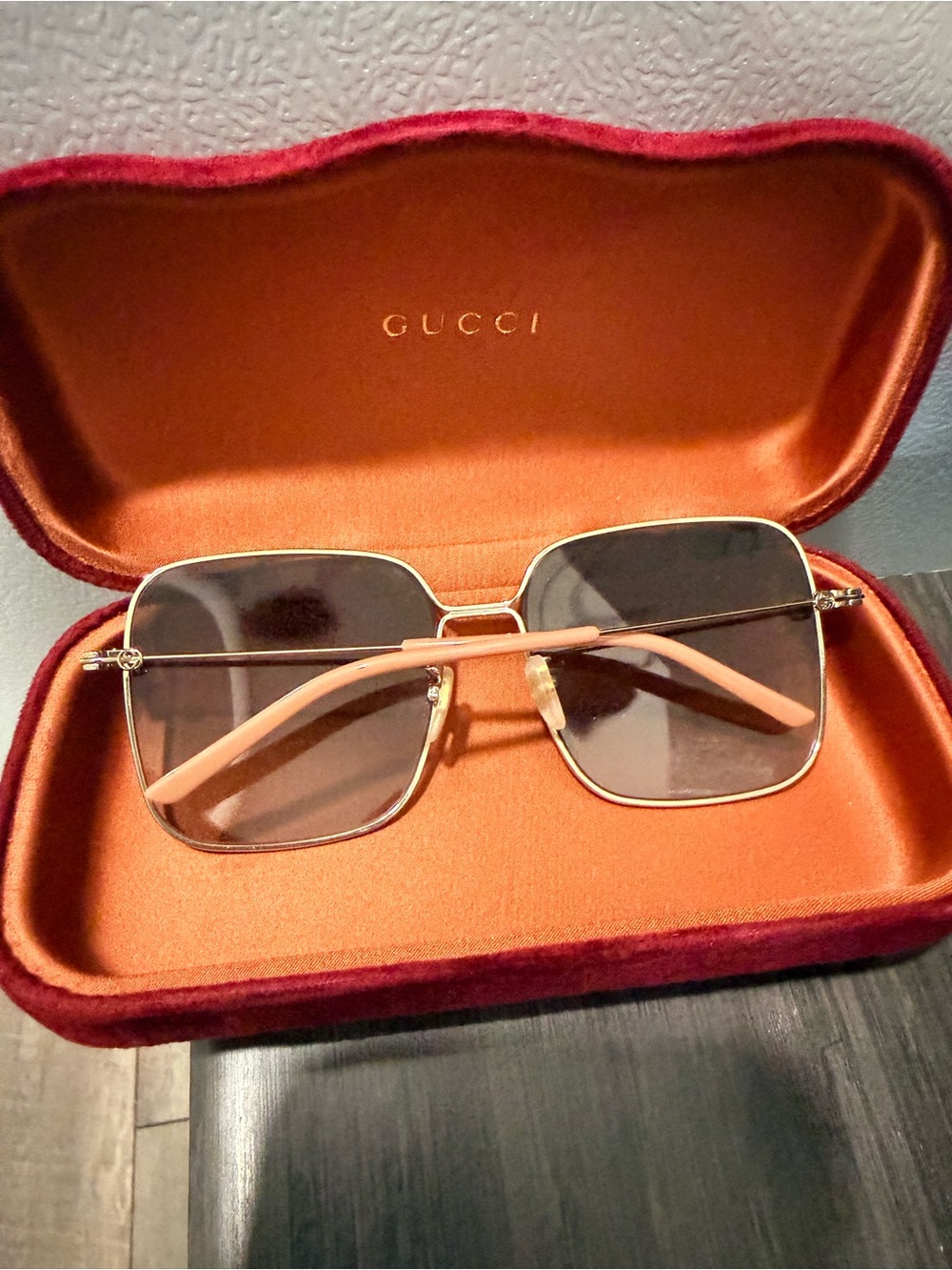 Gucci Gold Frame Sunglasses with Pink Temples